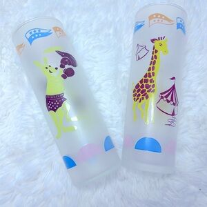 Vintage Libbey Frosted Carousel Glasses - Circus Retro Nostalgia/ Set of Two